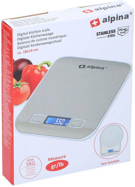 Alpina Digitale Keukenweegschaal Tot 5 Kilo Met Tarra functie G kg lb oz Inclusief Batterijen Rvs online kopen